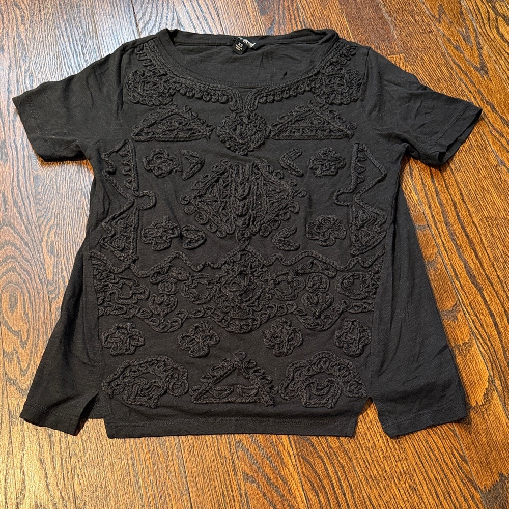 Lucky Brand Black Textured Short Sleeve Tee